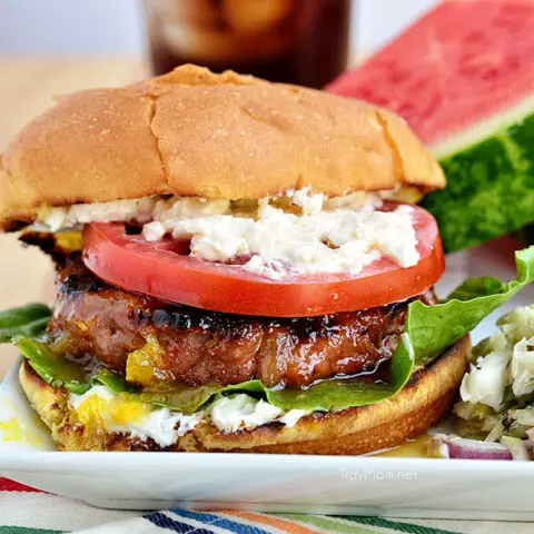 Grilled Orange Fig Glazed Turkey Burgers with Creamed Feta