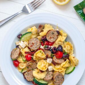 Lemon Greek Tortellini Salad with Chicken Sausage