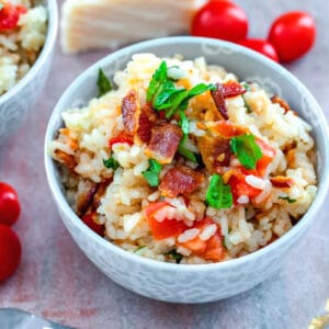 Bacon, Basil, and Tomato Risotto {BLT Risotto}