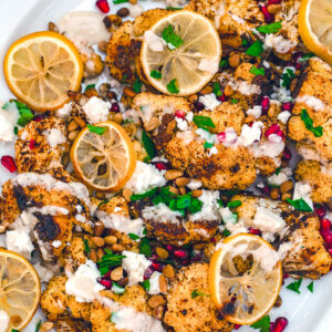 Roasted Cauliflower Salad with Lemon, Pomegranate, and Feta Cheese